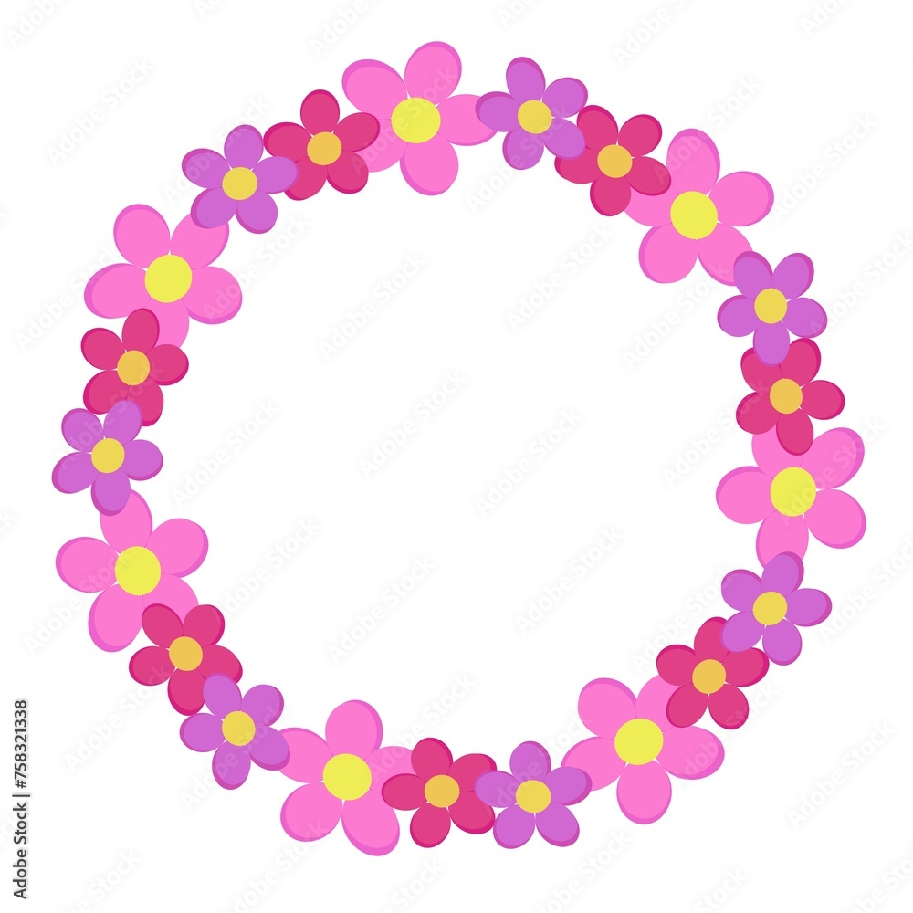 Beautiful wreath of pink flowers. For design of cards, holiday invitations.