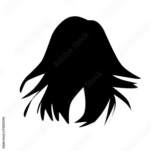 Women's blown hair set. Wide view Hair blowing in the wind. Front, back, left, right. Beautiful hairstyles black long hair women. trendy haircut. vector icon set isolated on white background.