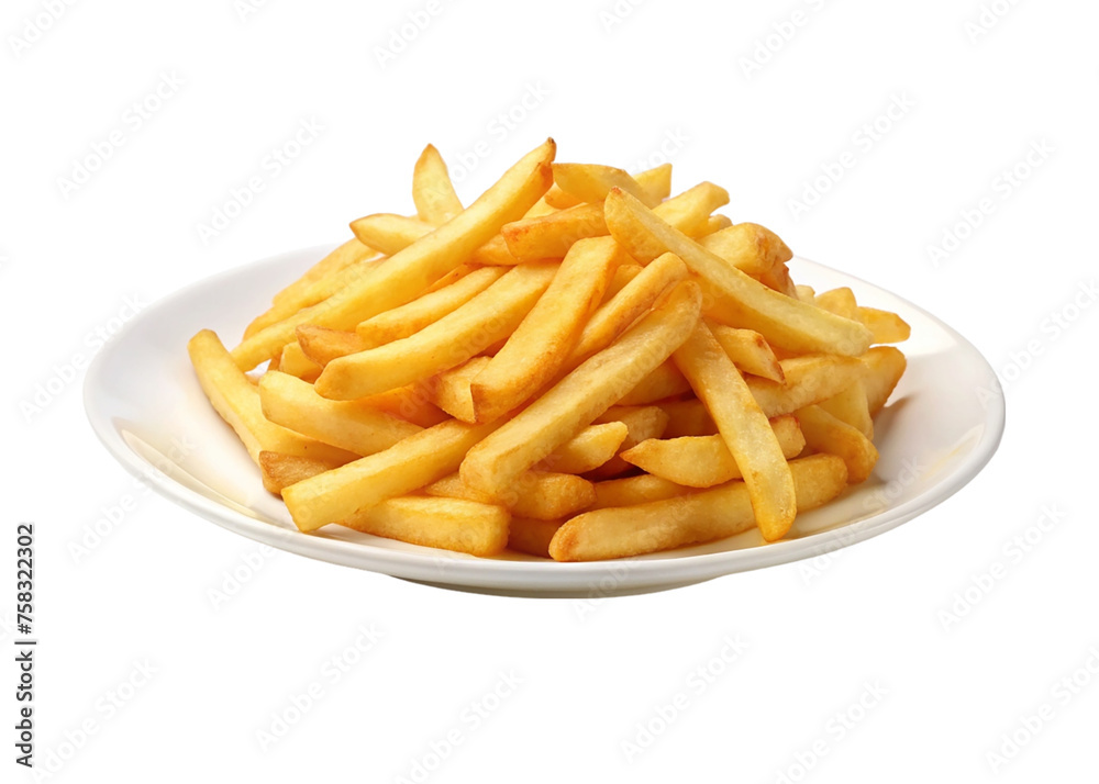 French fries potatoes on a plate isolated on a transparent background. French fries potatoes on a plate isolated on a transparent background.