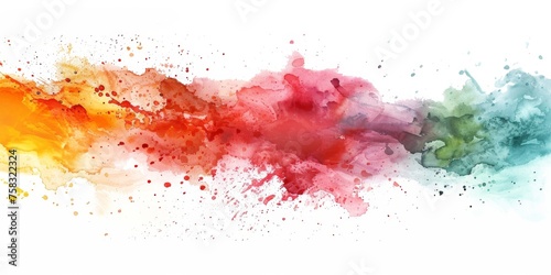 Vibrant watercolor splash on a white background, showcasing a spectrum from cool blues to warm reds in a dynamic and artistic expression.