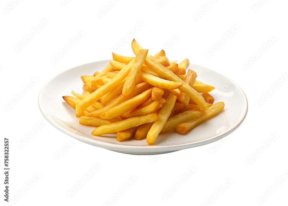 French fries potatoes on a plate isolated on a transparent background. French fries potatoes on a plate isolated on a transparent background.