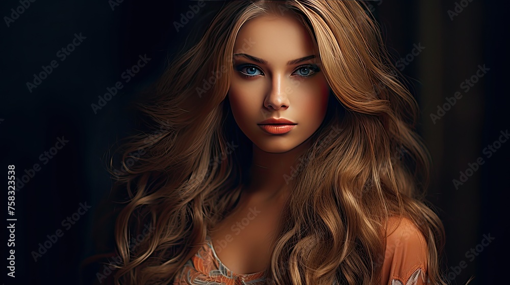 The perfect image of a beautiful brown-haired girl. Feminine image of natural beauty. Illustration for beauty and fashion magazine. The perfect image of a beautiful brown-haired girl. Feminine image of natural beauty. Illustration for beauty and fashion magazine.