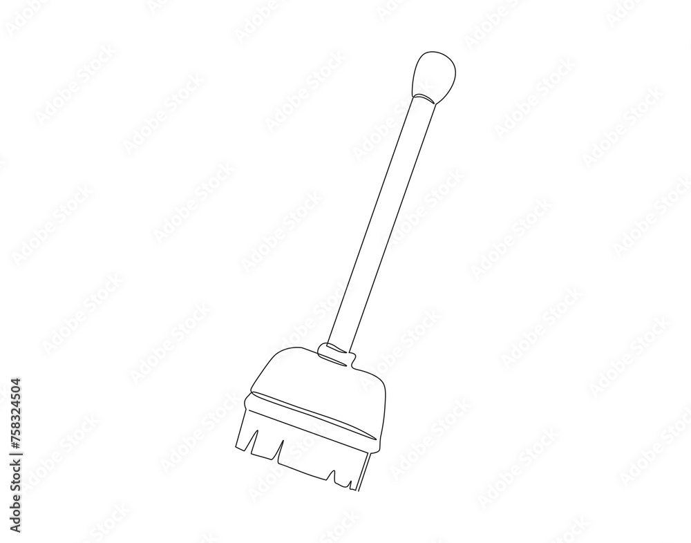 Continuous Line Drawing Of Broom. One Line Of Broom. Broom Cleaner Continuous Line Art. Editable Outline.