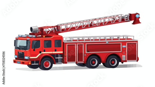 Flat icon A giant red fire truck with a ladder and