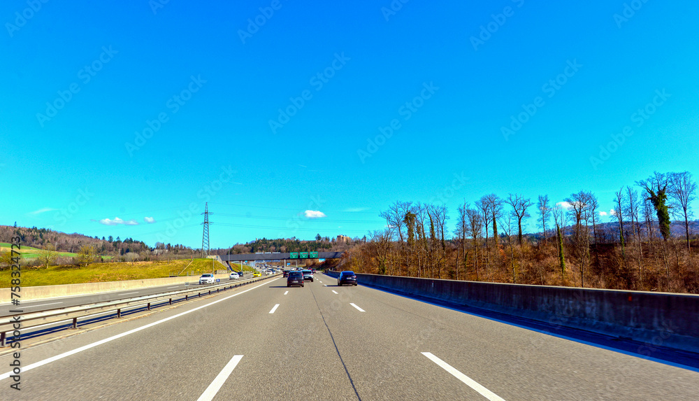 Naklejka premium A1, A3 vor Baden (Kanton Aargau) Richtung Zürich (Schweiz)