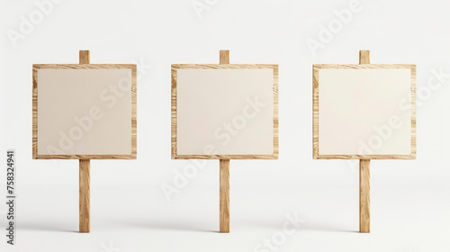 Three wooden easels with blank signs, suitable for various messages