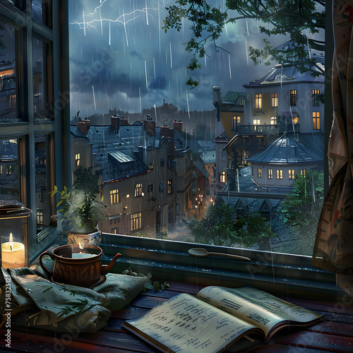 Wallpaper Mural Lofi Scene: Rainy Day Window View generative ai Torontodigital.ca