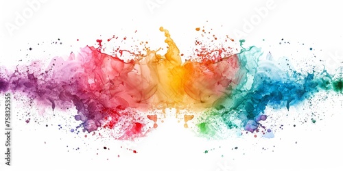 Explosive watercolor and smoke fusion with a spectrum of colors, from fiery red to ocean blue, on a white background, symbolizing energy and transformation.