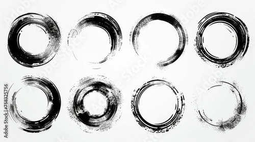 Abstract black ink circles on a plain white background. Suitable for graphic design projects
