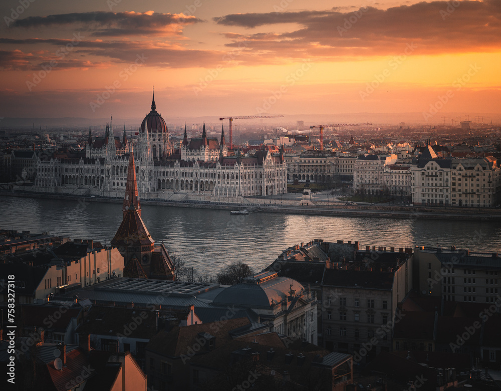 Morning view on the Hungarian Parliament in Budapest