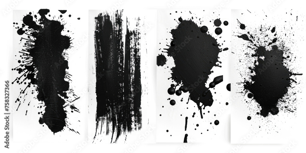 Abstract black ink splatters on white background. Suitable for design projects - obrazy, fototapety, plakaty 