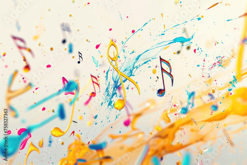 Vibrant musical notes floating in the air. Perfect for music-related projects