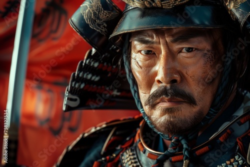 Oda Nobunaga Japanese Daimyo in traditional armor with samurai warrior helmet represents history and culture