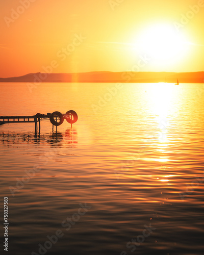 Fototapeta Naklejka Na Ścianę i Meble -  Amazing sunset over lake Balaton in summer