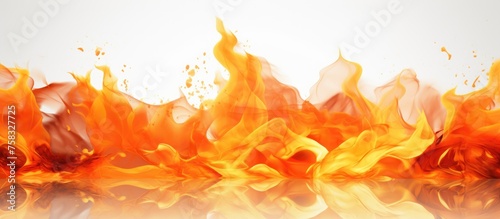 A closeup image of a flame painted in amber and orange hues on a white background, resembling a petal of fire. The intense heat of the art paint creates a captivating and mesmerizing artwork