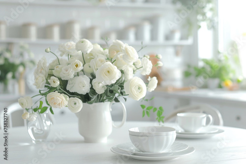 White vase filled with flowers on a table  suitable for home decor