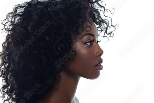 Close up of a woman with curly hair, perfect for beauty and fashion concepts