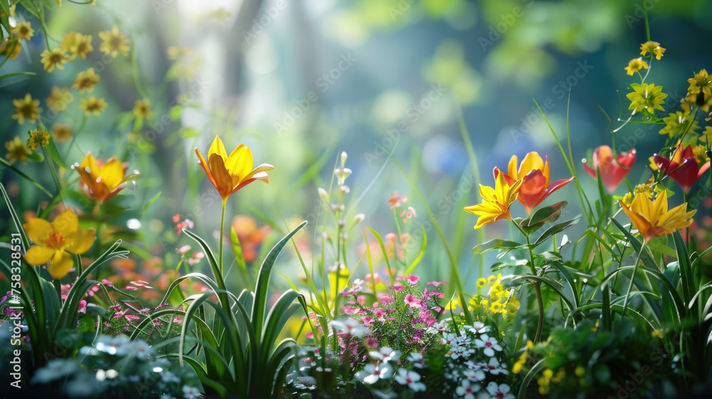Colorful flowers lying in the grass, suitable for nature and outdoor concepts