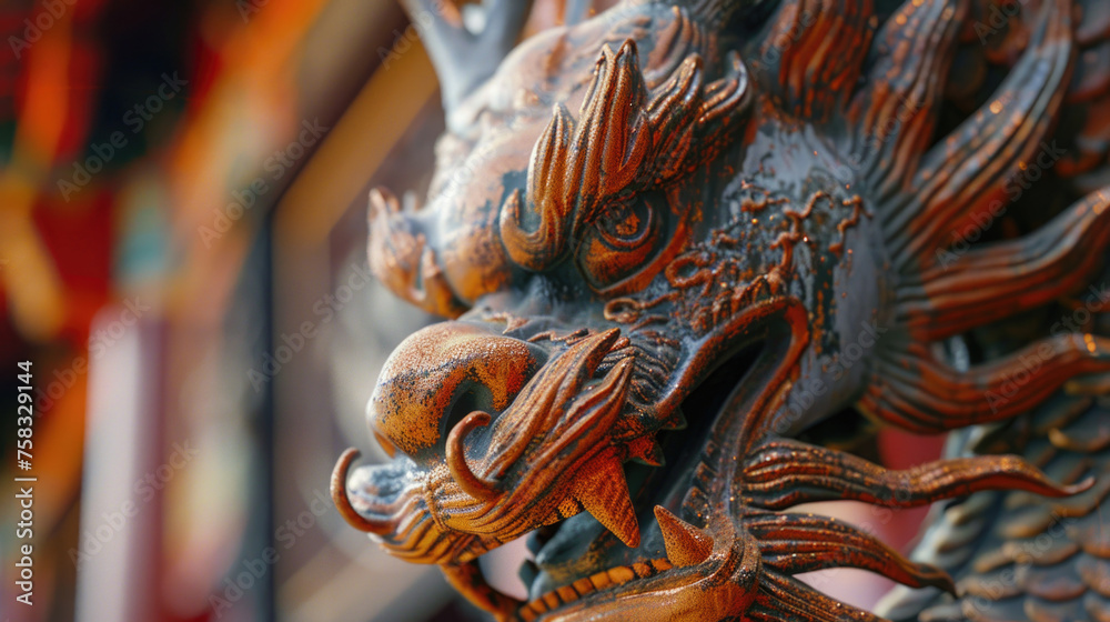 Detailed shot of a dragon statue, suitable for fantasy themes Detailed shot of a dragon statue, suitable for fantasy themes