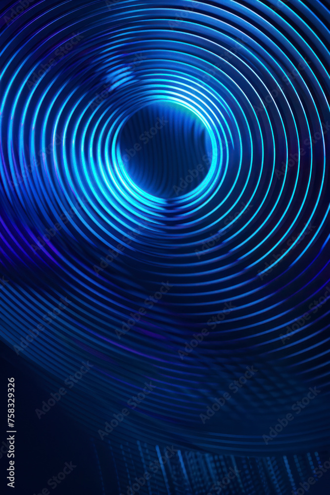 Vertical Abstract glowing circle lines on dark blue background. Geometric stripe line art design. Vertical Abstract glowing circle lines on dark blue background. Geometric stripe line art design.