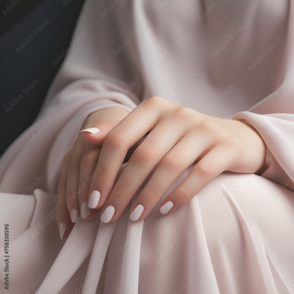 minimalist close-up of natural pink manicure on gray background minimalist close-up of natural pink manicure on gray background