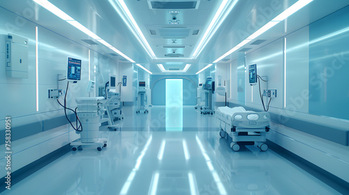 Modern Hospital Corridor with Medical Equipment