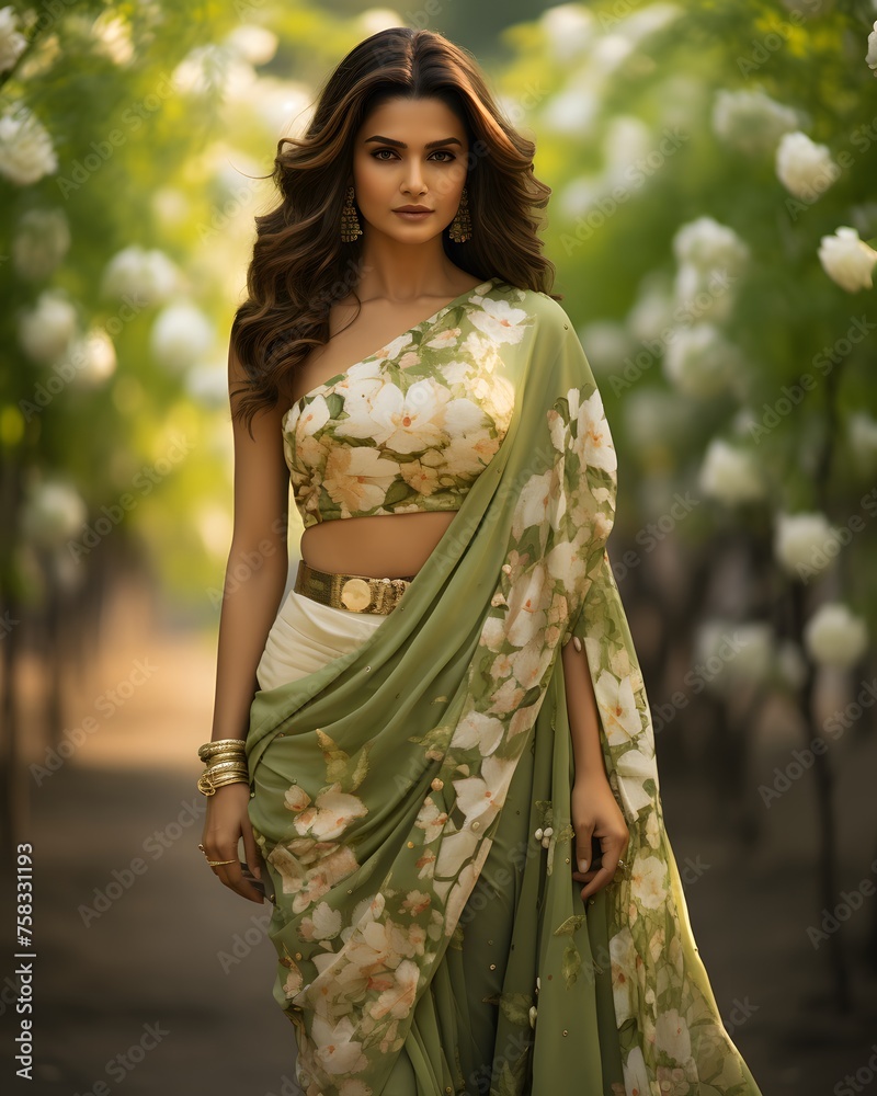  Stylish Indian woman on a floral background