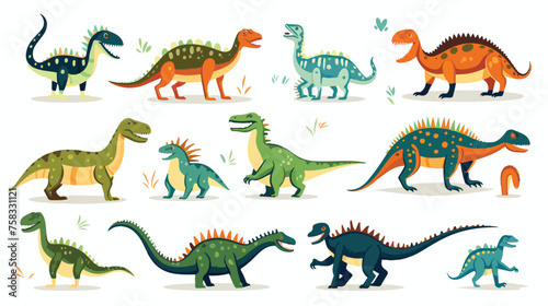 Flat icon A set of plastic dinosaurs in different s © visual