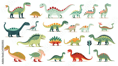 Fototapeta Naklejka Na Ścianę i Meble -  Flat icon A set of plastic dinosaurs in different s