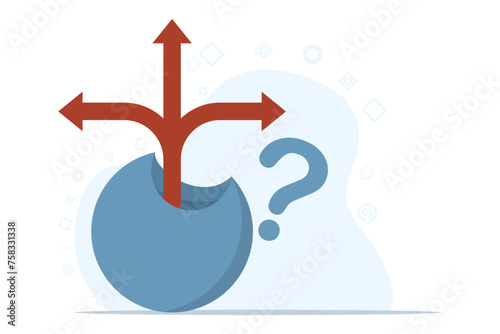 concept of Decision to choose an option, choice or opportunity, challenges in choosing a career path, determining business direction, thinking about solutions or doubts. circle with arrow direction.