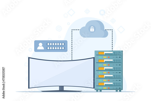 database security concept, phishing, hacker attack, hackers stealing personal data, using Cyber Security Services to Protect Personal Data. Database security, vector flat design illustration.