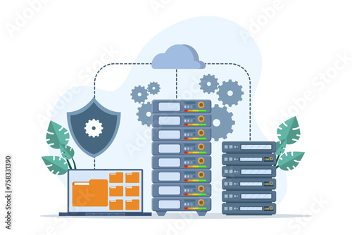 database security concept, phishing, hacker attack, hackers stealing personal data, using Cyber Security Services to Protect Personal Data. Database security, vector flat design illustration.