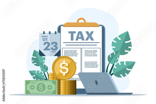 Corporate payment tax concept, income tax, business tax consultant, finance and accounting, document tax, income, flat vector banner for website landing page.
