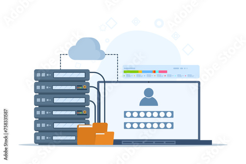 database security concept, phishing, hacker attack, hackers stealing personal data, using Cyber Security Services to Protect Personal Data. Database security, vector flat design illustration.