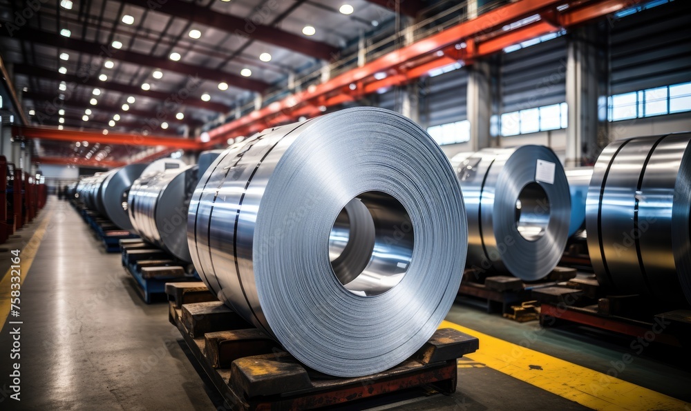 Large rolls of galvanized metal in the factory Large rolls of galvanized metal in the factory