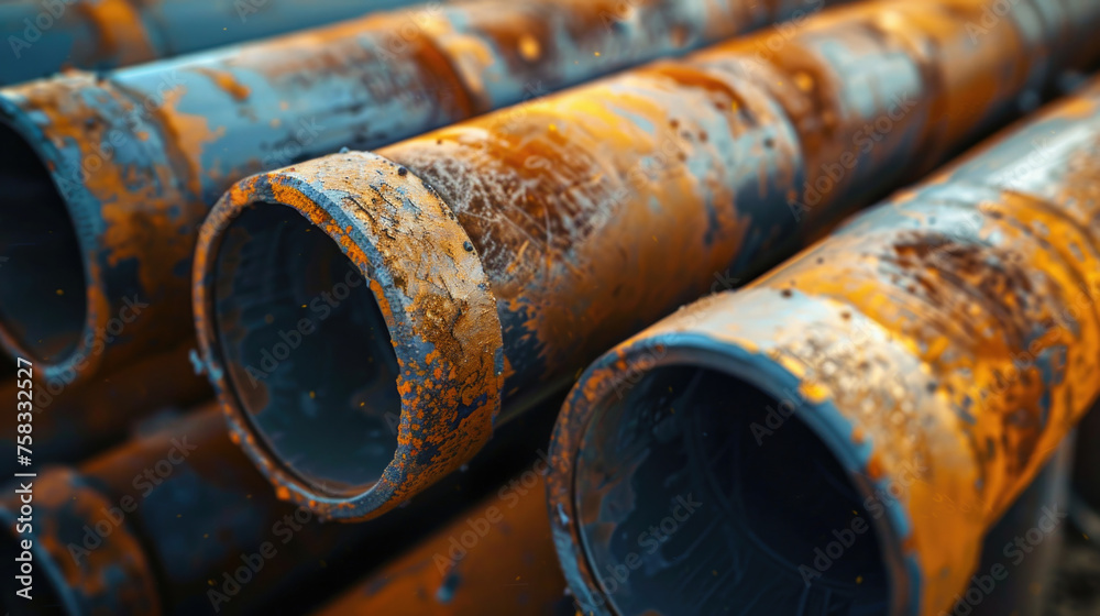 Rusty pipes lined up together, suitable for industrial concepts
