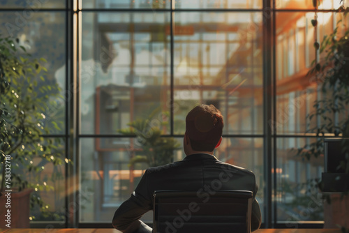 A man sitting in a chair in front of a window. Suitable for home decor or relaxation concept