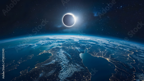 Éclipse solaire époustouflante de 2024 : Trajectoire de l'éclipse totale traversant le Mexique, les États-Unis et le Canada le 8 avril - Un phénomène céleste unificateur. photo