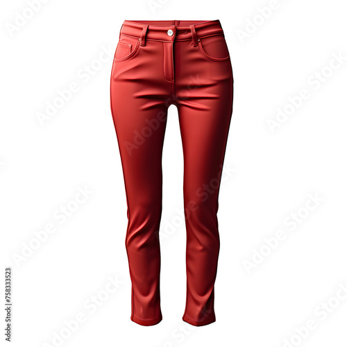 Red Jeans for Women Isolated on Transparent Background. Red Trouser
