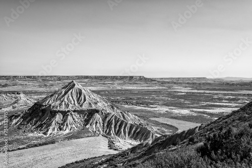 Black and white landscape view at Las Bardenas Reales