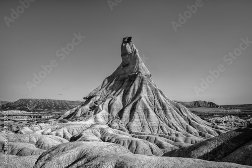 Black and white landscape view at Las Bardenas Reales