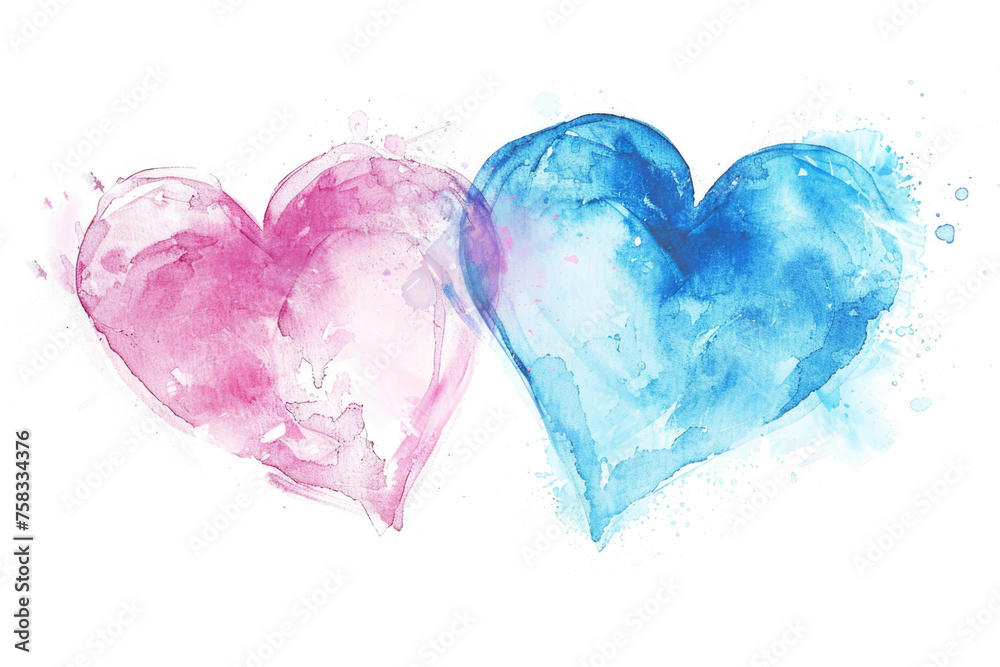 Colorful watercolor hearts side by side. Suitable for Valentine's Day designs