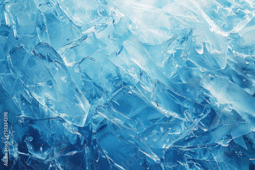 Close up of a blue ice covered surface, ideal for winter-themed designs #758334398