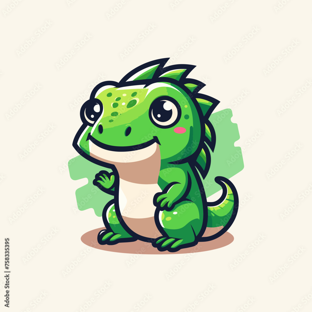 Naklejka premium Iguana Cute Mascot Logo Illustration Chibi Kawaii is awesome logo, mascot or illustration for your product, company or bussiness