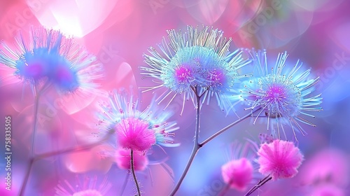a close up of a bunch of flowers with a blurry background of pink  blue  and purple flowers.