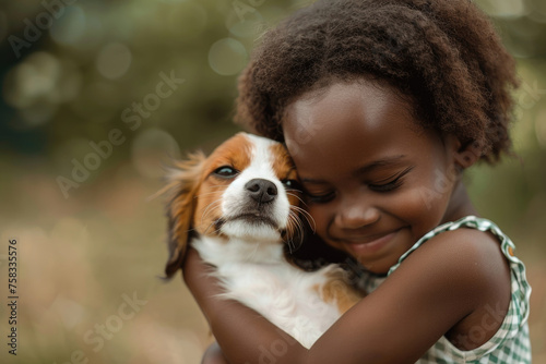 A little girl holding a small dog. Suitable for pet lovers photo