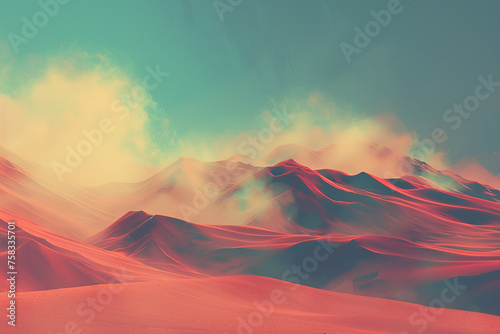 Surreal Red and Turquoise Dunes Under Cloudy Sky 