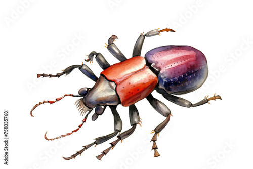background decorative watercolor drawn rare style technique beetle lucanus insect color horns red male white european hand stag illustration