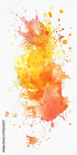 Warm-toned watercolor splash in orange and yellow, symbolizing energy and happiness, perfect for dynamic designs and backgrounds.