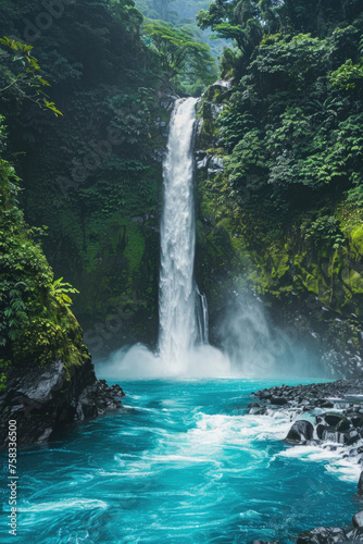 A stunning waterfall in a lush green forest. Perfect for nature and travel concepts © Fotograf